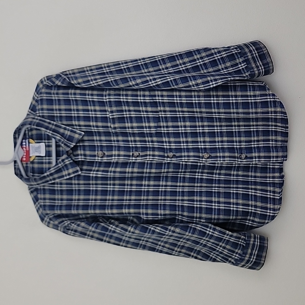 Gymboree Blue, Yellow & White Plaid Button Up Shirt Boys 5-6 X-Large